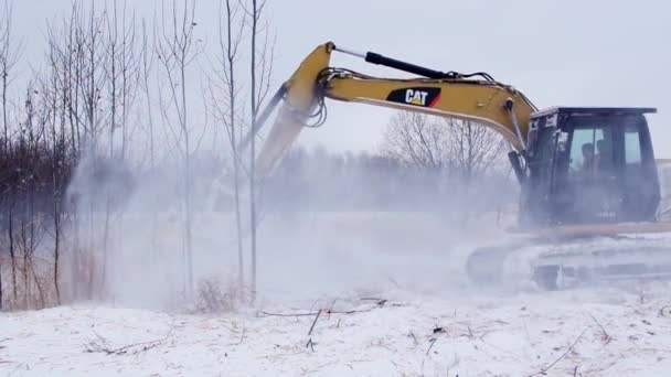 Földterületek Megtisztítása Bokroktól Promac Rsmdc Kefe Vágó Szerelvény Cat312 Munkahelyen — Stock videók