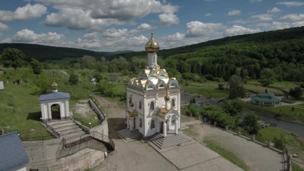 Krasnousolsk Resort Church Tabyn Icon Mother God Aerial View — Stock Video