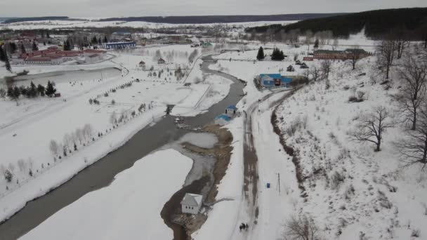 Krasnousolsk Resort Usolka River Mineral Water Springs Aerial View — Stock Video