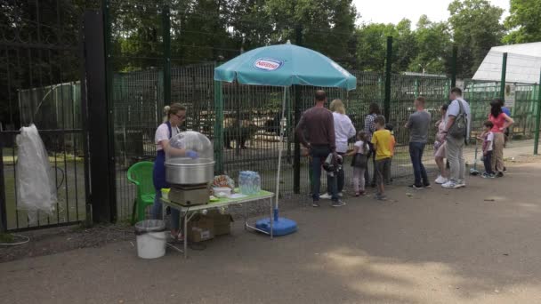 Parque Forestal Bashkiria Ufa Visitantes Del Zoológico Una Bandeja Con — Vídeos de Stock