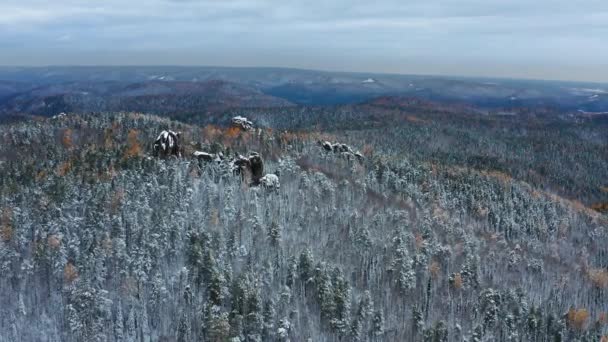 Ostsahara Krasnojarsk Pillars National Park Sibirische Taiga Winter Luftaufnahme — Stockvideo