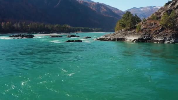 Montañas Altai Otoño Cresta Iolgo Río Katun Vista Aérea — Vídeo de stock