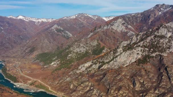 Montañas Altai Otoño Cresta Iolgo Vista Aérea — Vídeos de Stock