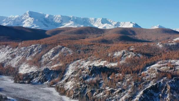 Altai Bergen Aan Het Begin Van Winter Kurai Bergkam Luchtzicht — Stockvideo