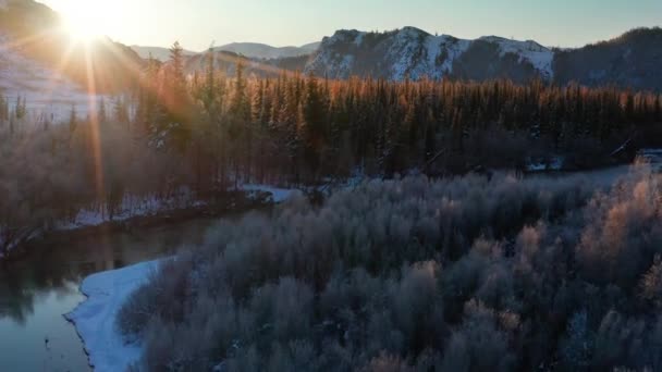 Sonbaharda Altai Dağları Chuya Nehri Hava Görünümü — Stok video