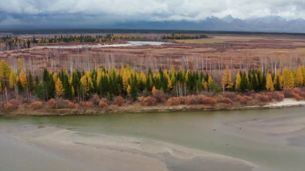 Sonbaharda Doğu Sayanlar Yağmurdan Önce Tunka Vadisi Irkut Nehri — Stok video