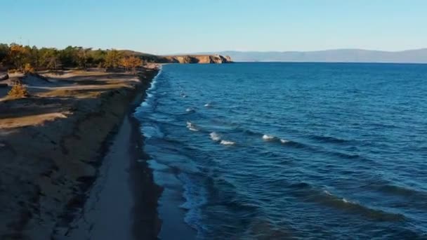 Lake Baikal Autumn Sand Dunes Olkhon Island Aerial View — Stock Video