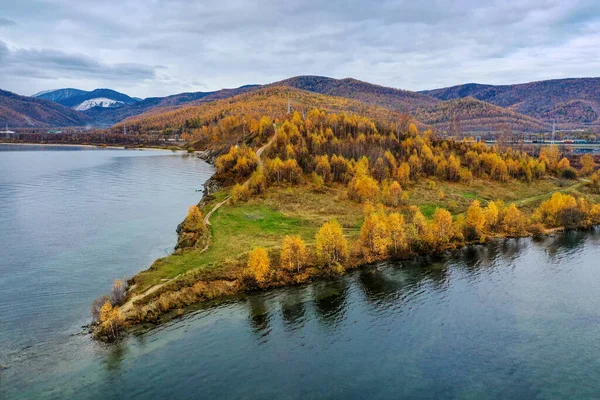 Jezero Bajkal Podzim Mys Šamanskij Hřeben Chamar Daban Letecký Pohled — Stock fotografie