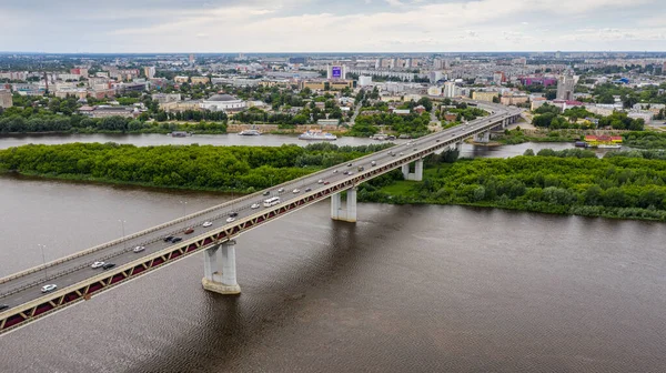 Nizhny Novgorod Oka Nehri Metro Köprüsünün Görüntüsü Hava Görünümü — Stok fotoğraf