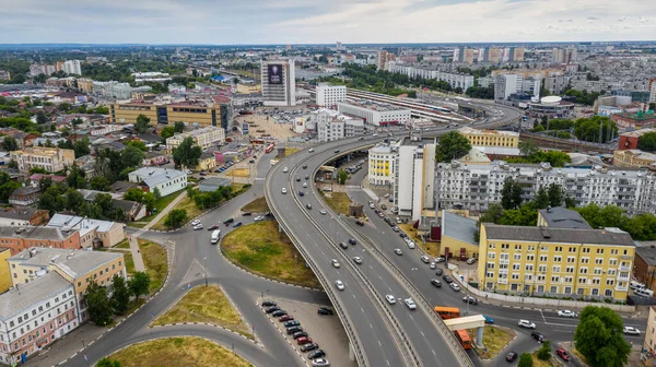 Nizhny Novgorod Oka Yol Çıkışı Yol Ayrımı Hava Görünümü — Stok fotoğraf