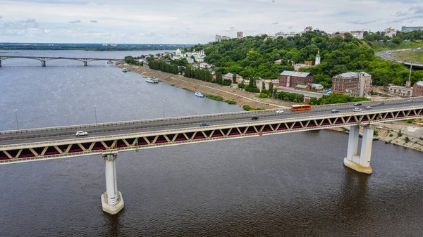 Nizjnij Novgorod Oka Floden Utsikt Över Tunnelbanebron Flygbild — Stockfoto