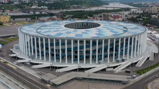 Niżny Nowogród Międzynarodowy Stadion Piłkarski Widok Lotu Ptaka — Wideo stockowe