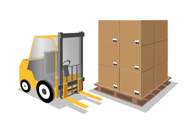 Ilustración vectorial de carretilla elevadora con cajas de almacenamiento — Vector de stock