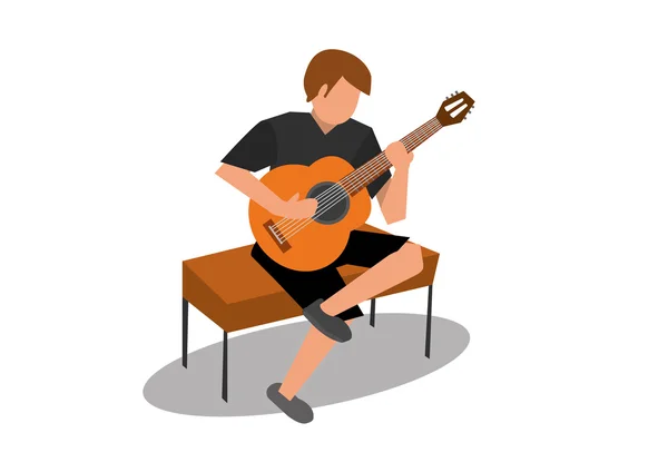 Vector of young man playing an acoustic classical guitar — Stock Vector