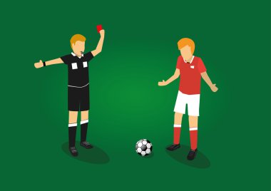 bir futbolcu için kırmızı kart gösteren bir futbol hakem vektör çizim