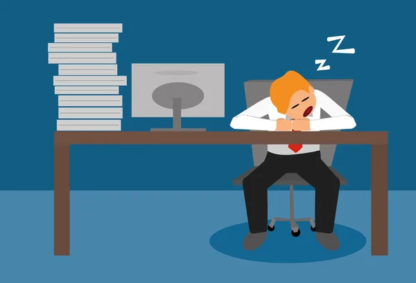 Cansado hombre de negocios perezoso durmiendo en el escritorio — Archivo Imágenes Vectoriales
