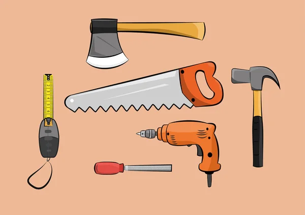 Charpentier bois outils de construction de travail ensemble — Image vectorielle