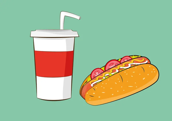 Vektor-Illustration von Würstchen mit Cola-Drink. Fast Food-Konzept. Folge 10 — Stockvektor