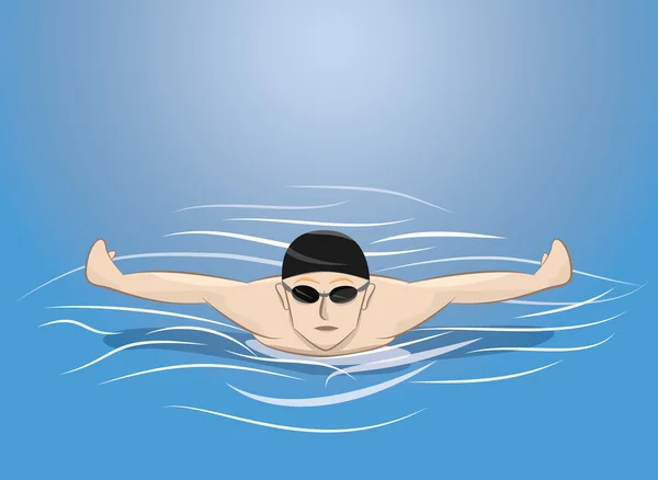 Nadador masculino natação borboleta acidente vascular cerebral na piscina —  Vetores de Stock