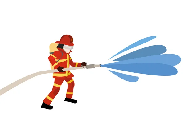 Vector illustration of firefighter extinguishes a fire — Stock Vector