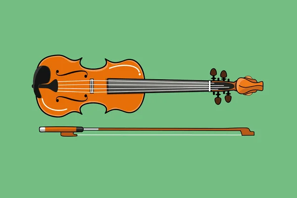 Illustration vectorielle d'un violon brun et arc sur fond vert. eps 10 — Image vectorielle