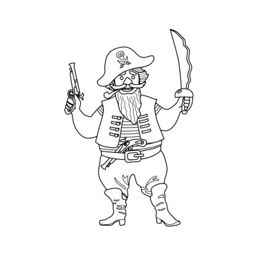 Bir korsanın karikatür çizimi. Boyama kitabı için Vektör illüstrasyonu.