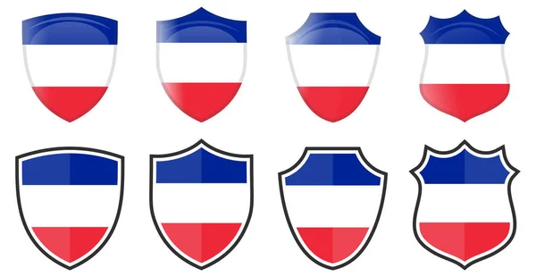 Bandera Vertical Yyy Forma Escudo Cuatro Versiones Simples Zzz Icono — Archivo Imágenes Vectoriales
