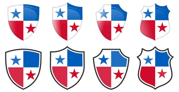 Bandera Vertical Panamá Forma Escudo Cuatro Versiones Simples — Archivo Imágenes Vectoriales