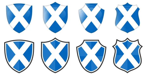 Bandera Escocia Forma Escudo Cuatro Versiones Simples Icono Signo Escocés — Archivo Imágenes Vectoriales