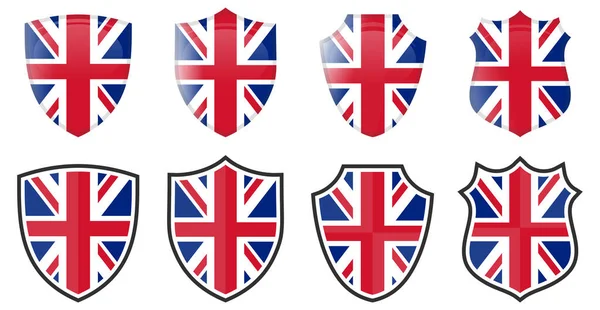 Drapeau Britannique Vertical Forme Bouclier Quatre Versions Simples Royaume Uni — Image vectorielle