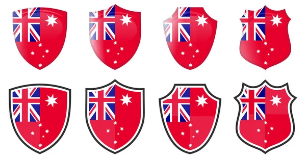 Bandera Vertical Roja Australia Forma Escudo Cuatro Versiones Simples Icono — Vector de stock