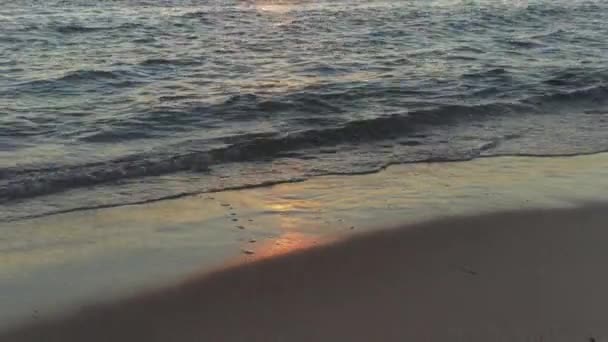 Gün Batımından Hemen Önce Öğleden Sonra Güneşi Islak Kumlu Sahilde — Stok video