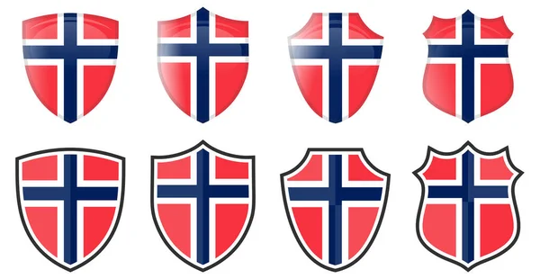 Vertical Norway Flag Shield Shape Four Simple Versions Norwegian Icon — Stock Vector