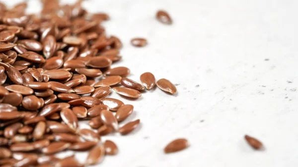 Flax Seeds White Stone Board Close Detail Space Text Right — Stock Photo, Image