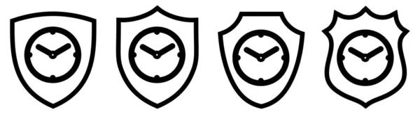 Montre Analogique Horloge Intérieur Icône Bouclier Symbole Protection Horaire — Image vectorielle