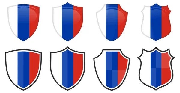 Bandeira Russa Vertical Forma Escudo Quatro Versões Simples Rússia Ícone — Vetor de Stock