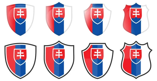 Függőleges Szlovák Zászló Pajzs Alakú Négy Egyszerű Változatban Szlovákia Ikon — Stock Vector