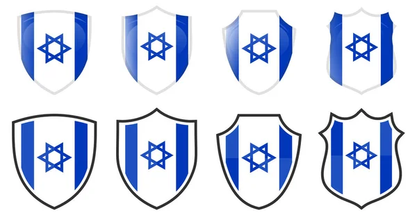 Függőleges Izraeli Zászló Pajzs Alakú Négy Egyszerű Változatban Izrael Ikonja — Stock Vector