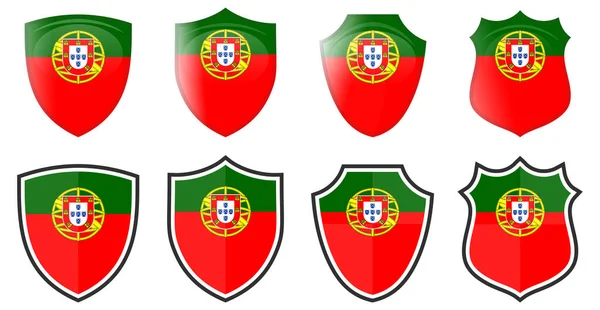 シールド形状 4つの3Dとシンプルなバージョンで垂直ポルトガルフラグ ポルトガル語のアイコン — ストックベクタ