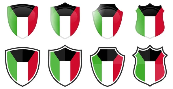 Bandeira Vertical Kuwait Forma Escudo Quatro Versões Simples — Vetor de Stock