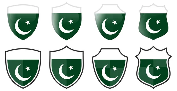 Függőleges Pakisztán Zászló Pajzs Alakú Négy Egyszerű Változatban Pakisztáni Ikon — Stock Vector