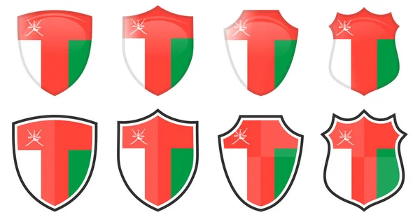 Függőleges Omán Zászló Pajzs Alakú Négy Egyszerű Változatban Ománi Ikon — Stock Vector