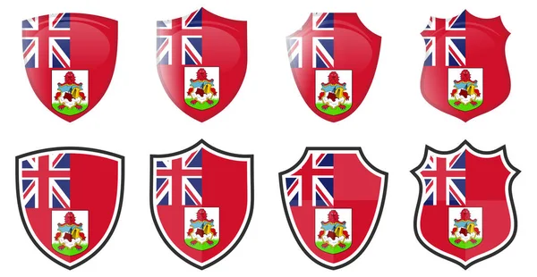 Függőleges Bermuda Zászló Pajzs Alakú Négy Egyszerű Változatban Bermudi Ikon — Stock Vector