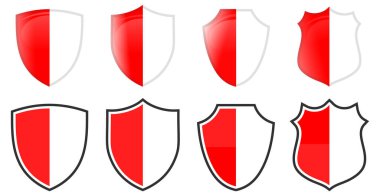 Kalkan şeklinde dikey Endonezya bayrağı, dört üç boyutlu ve basit versiyonu. Endonezya simgesi / işareti