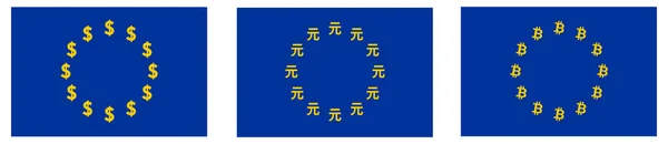 Bandeira União Europeia Estrelas Substituídas Por Dólar Renminbi Yuan Sinal — Vetor de Stock