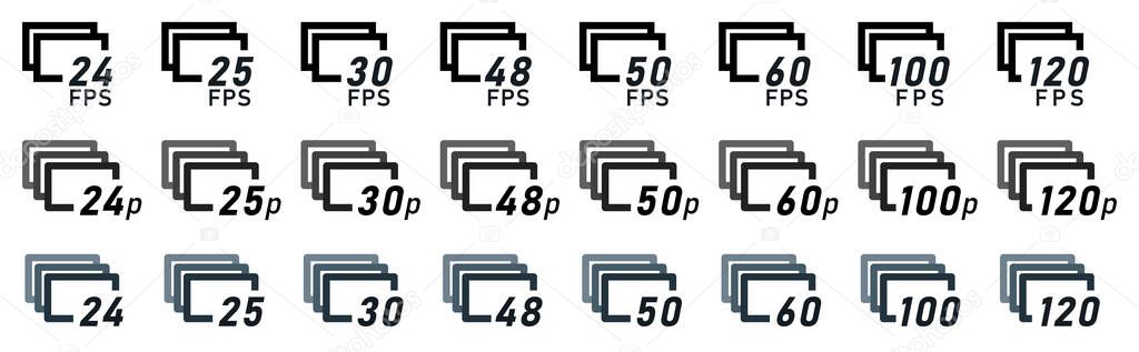 Frames per second or fps simple icons set