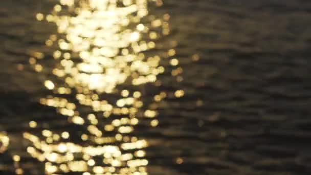 Morgensonne Reflektiert Auf Der Meeresoberfläche Unscharfe Aufnahmen Schaffen Schöne Gelbe — Stockvideo