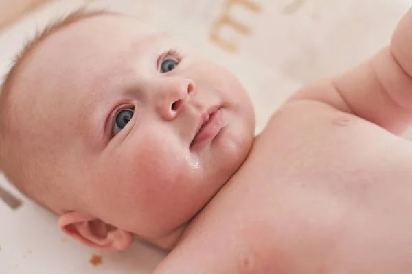 Months Old Infant Baby Boy Changing Table Close Detail His — Stock Photo, Image