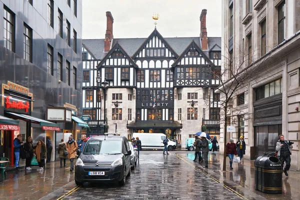 Londres Reino Unido Febrero 2019 Tudor Stylised Building Liberty Rain —  Fotos de Stock