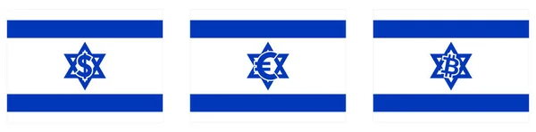 Stato Israele Bandiera Con Dollaro Euro Bitcoin Bandiera All Interno — Vettoriale Stock